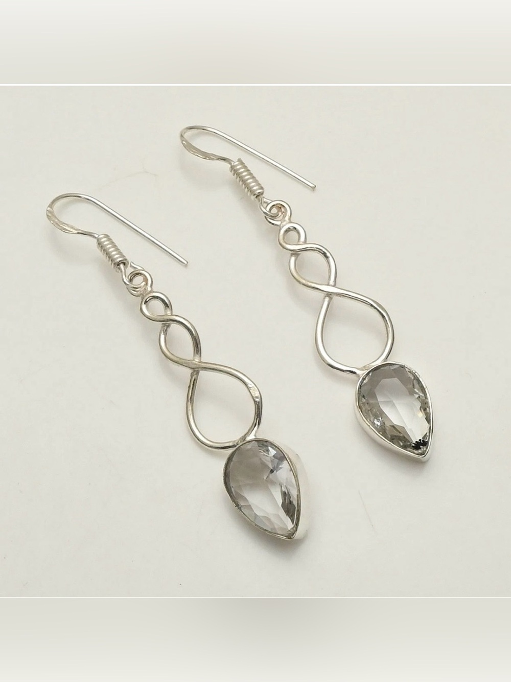 White Topaz Gemstone Artisan Handcrafted Drop Dangle Earrings